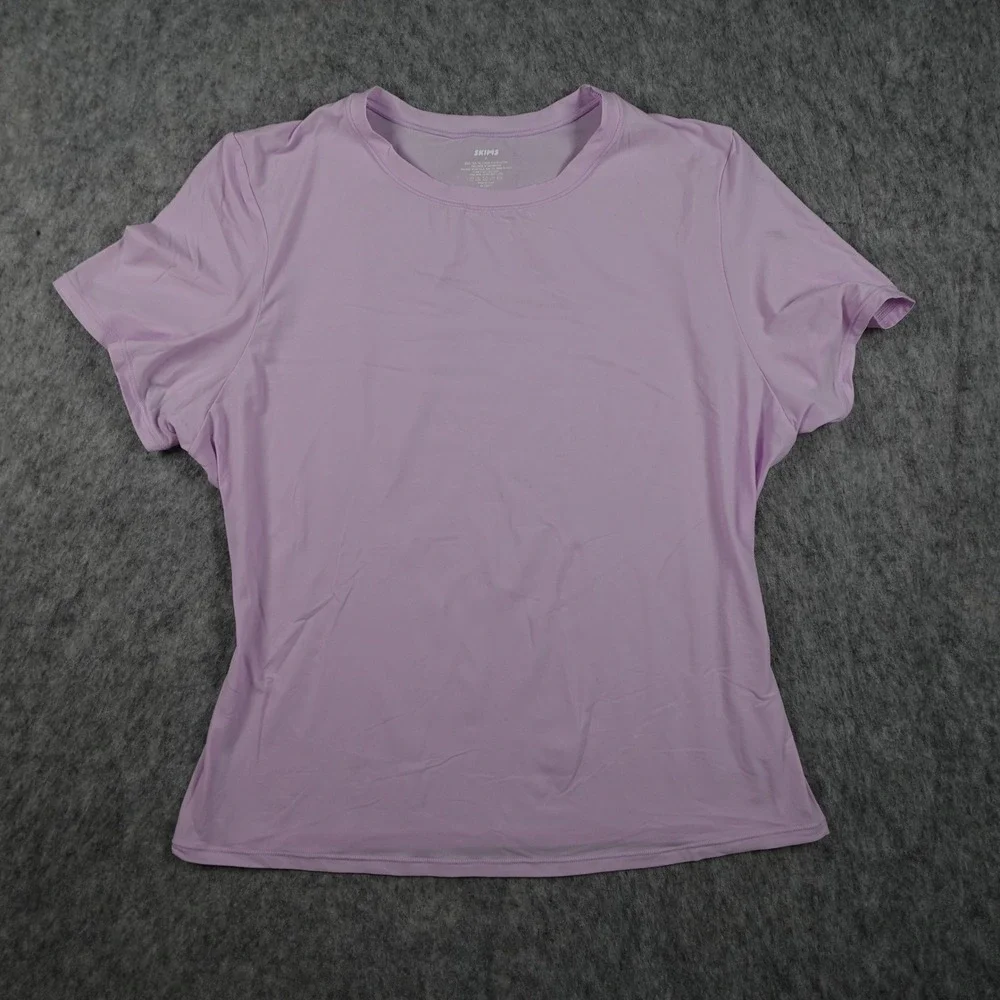 Skims Top Women Extra Large Pink Fits Everybody Short Sleeve Crew Neck Seamless